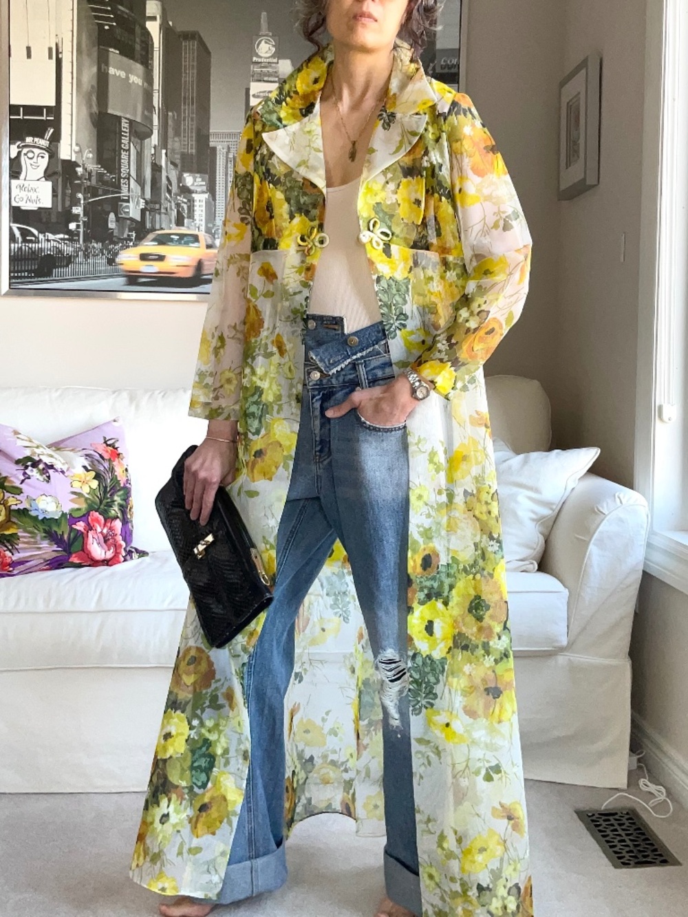 Vintage sheer floral maxi layering jacket